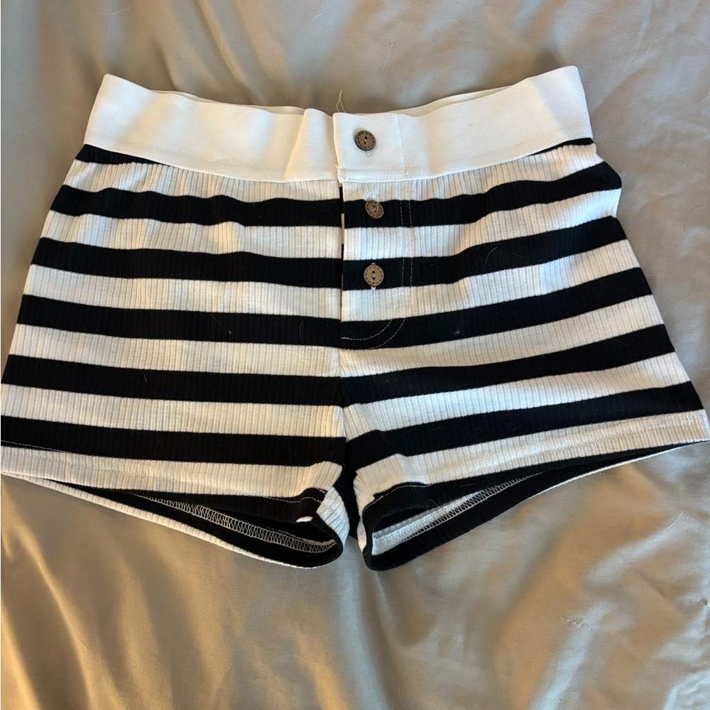 SHEIN Black and White Striped High Waist Shorts